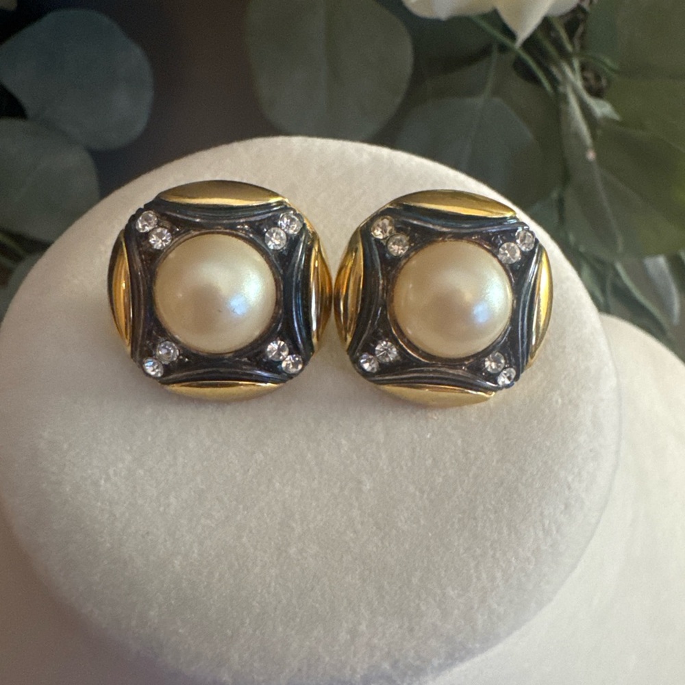 Vintage Kjl Kenneth Jay Lane Pearl & Rhinestone S… - image 1